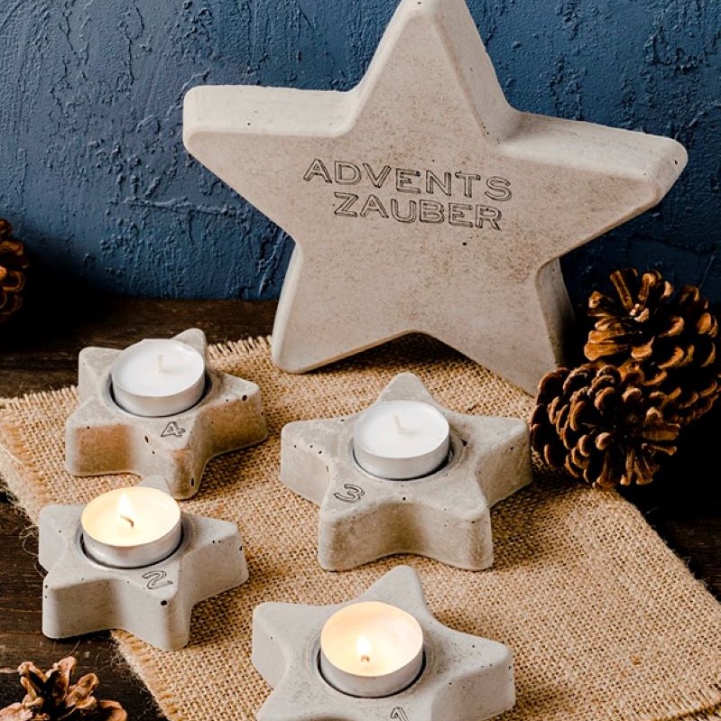 Adventskranz Beton-Sterne mit Kerzen
