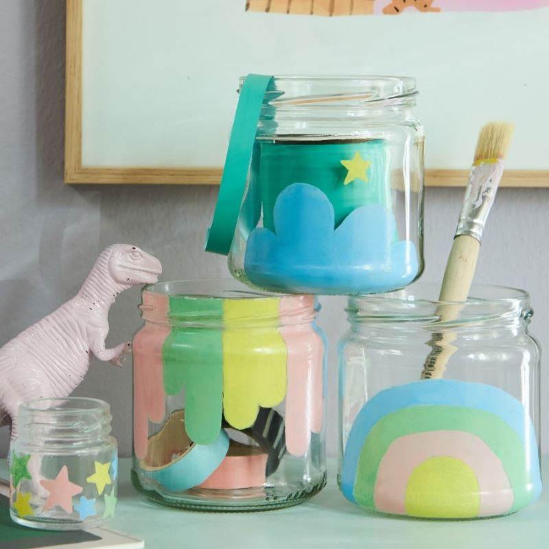 Utensilo-Gläser mit pastellfarbenem Regenbogen, Wolke und Sternen